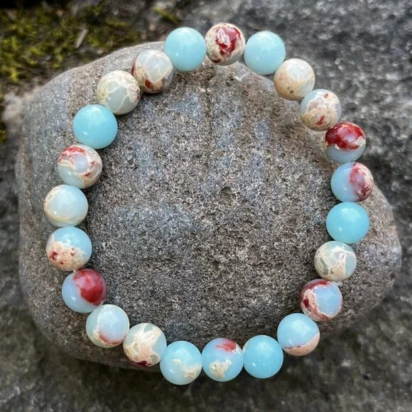 African Jasper Gemstone Stretch Bracelet | Handmade - Picture 5 of 5